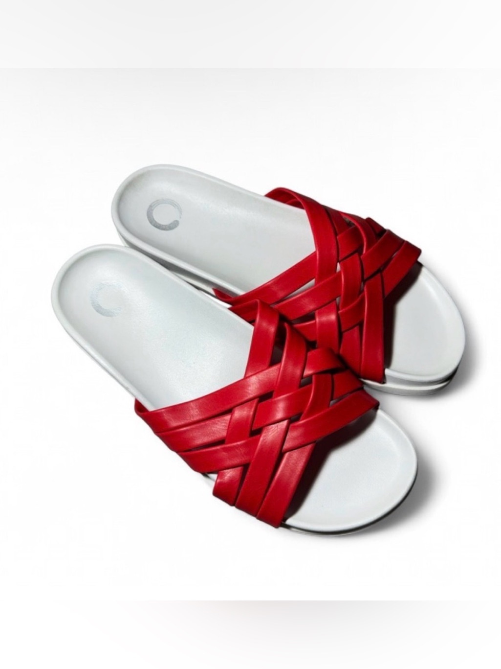 Red And White Womens Strappy Sandals Size 7.5